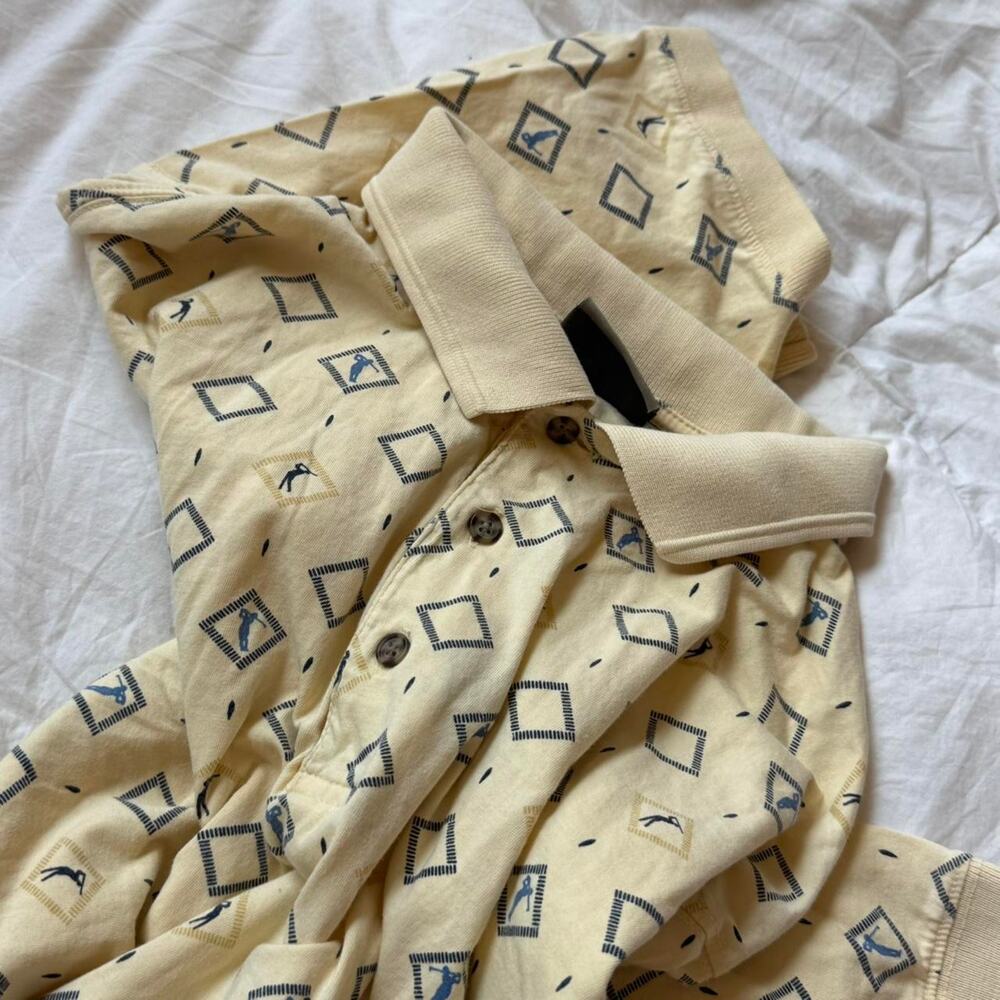 Farah Vintage y2k yellow diamond distressed golf polo sz L cotton grandpa sporty - Picture 7 of 8